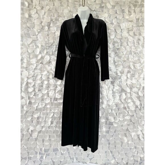Women’s LONG XS BLACK Stretch VELVET ELEGANT KIMONO ROSE SOULEVANT NEW - Picture 1 of 13